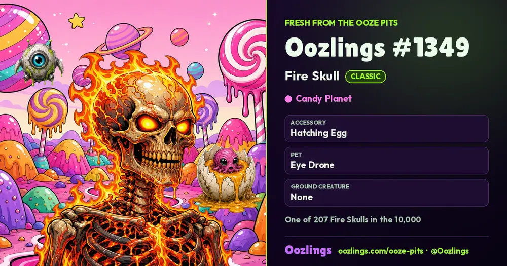 Oozlings #1349, a Classic Fire Skull in Candy Planet