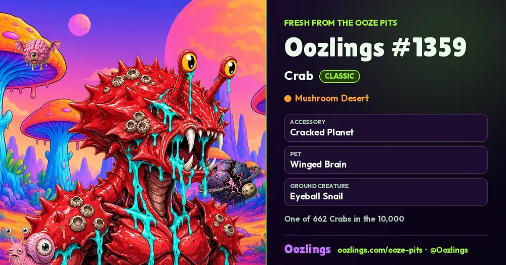Oozlings #1359, a Classic Crab in Mushroom Desert