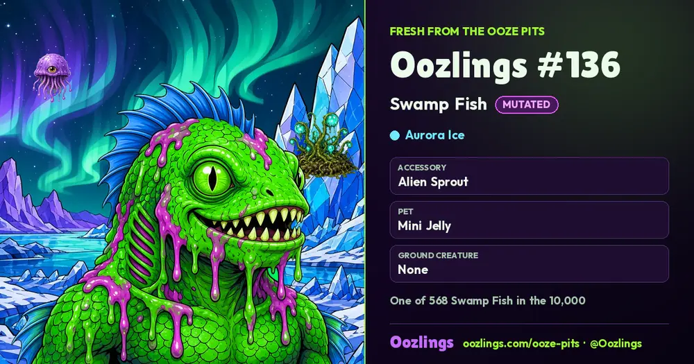 Oozlings #136, a Mutated Swamp Fish in Aurora Ice