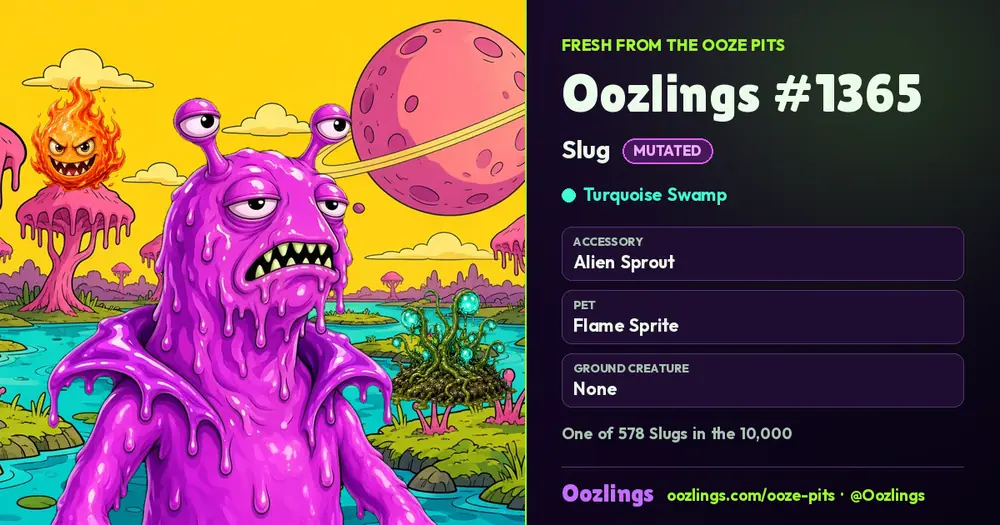 Oozlings #1365, a Mutated Slug in Turquoise Swamp