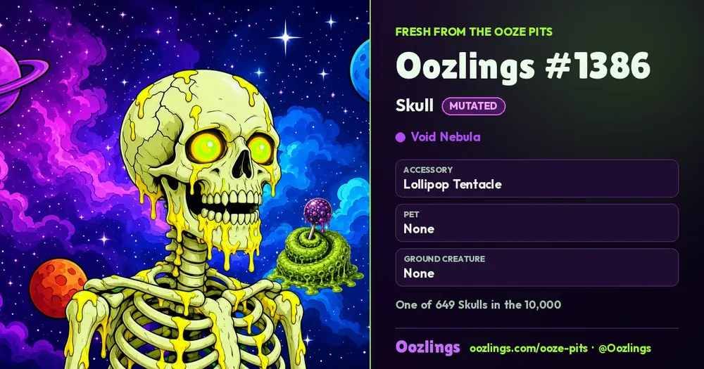 Oozlings #1386, a Mutated Skull in Void Nebula