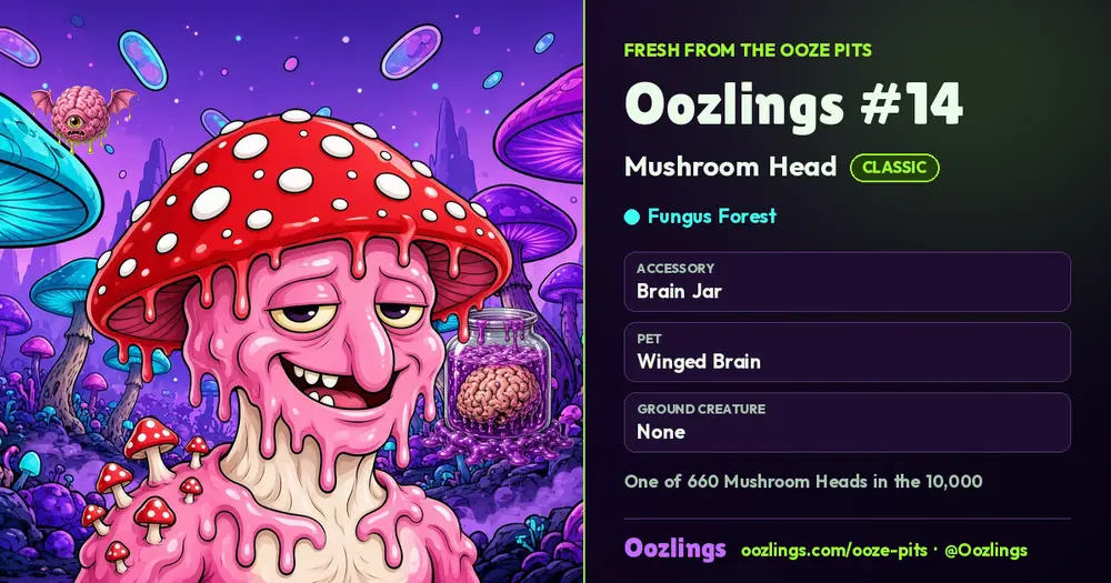 Oozlings #14, a Classic Mushroom Head in Fungus Forest