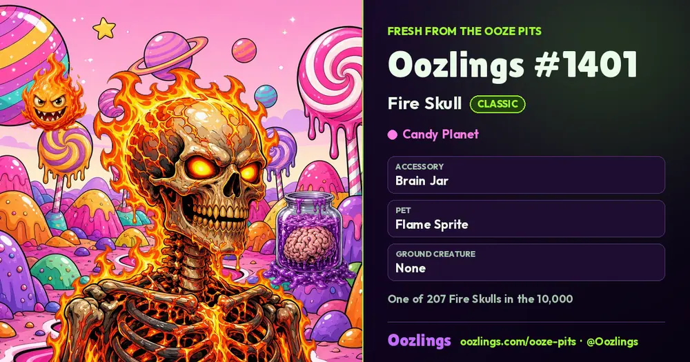 Oozlings #1401, a Classic Fire Skull in Candy Planet