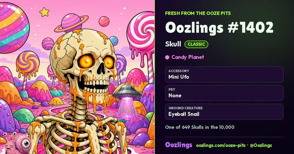 Oozlings #1402, a Classic Skull in Candy Planet
