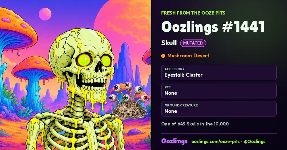 Oozlings #1441, a Mutated Skull in Mushroom Desert