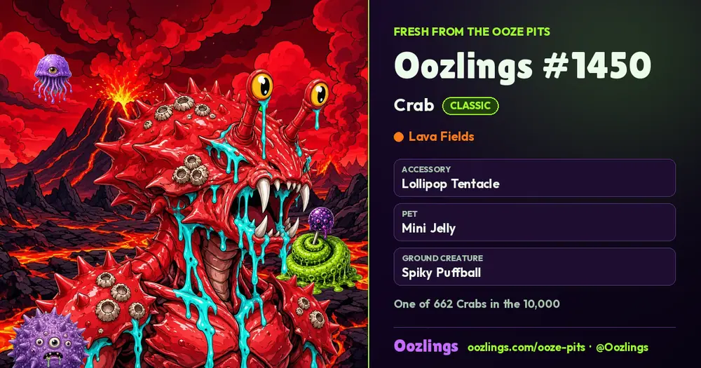 Oozlings #1450, a Classic Crab in Lava Fields