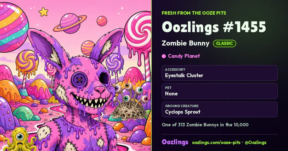 Oozlings #1455, a Classic Zombie Bunny in Candy Planet