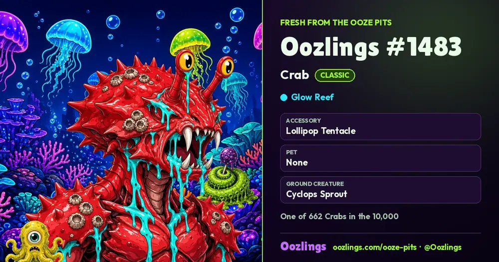 Oozlings #1483, a Classic Crab in Glow Reef