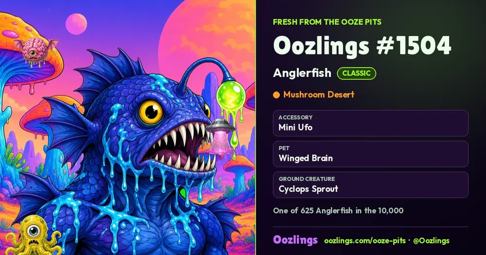 Oozlings #1504, a Classic Anglerfish in Mushroom Desert