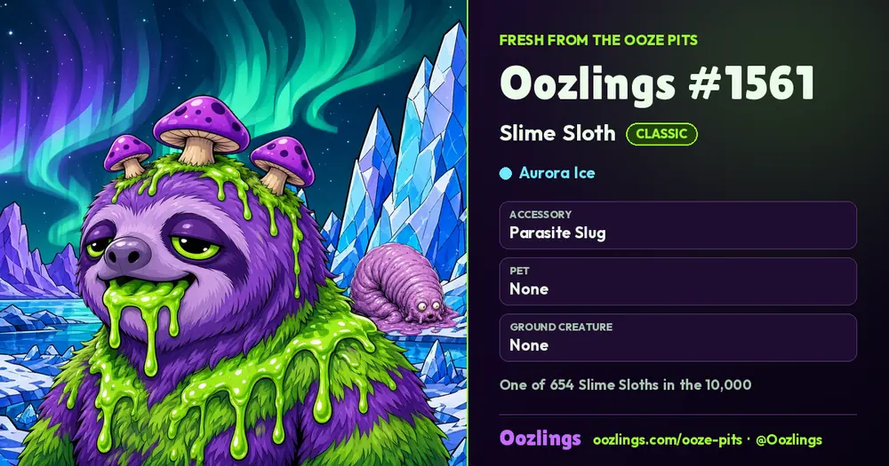 Oozlings #1561, a Classic Slime Sloth in Aurora Ice