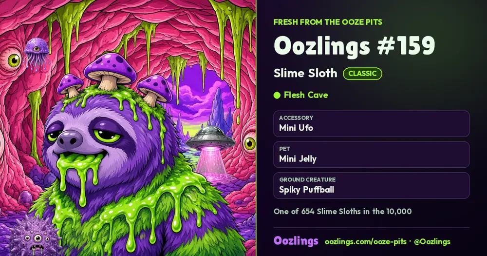 Oozlings #159, a Classic Slime Sloth in Flesh Cave