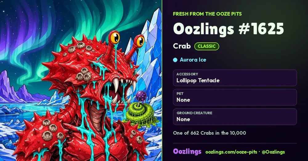 Oozlings #1625, a Classic Crab in Aurora Ice