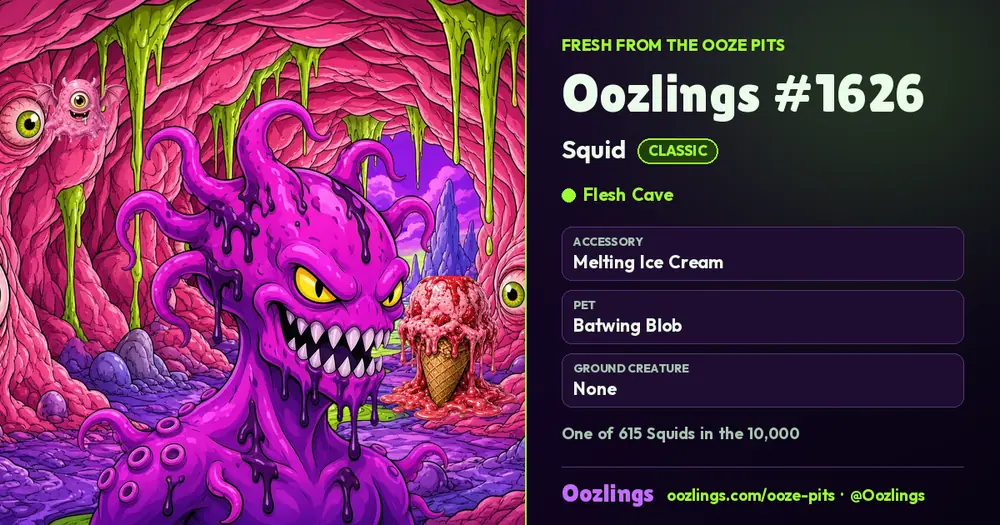 Oozlings #1626, a Classic Squid in Flesh Cave
