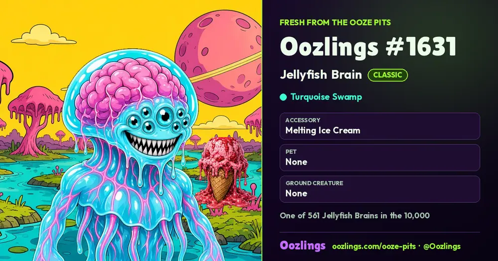 Oozlings #1631, a Classic Jellyfish Brain in Turquoise Swamp