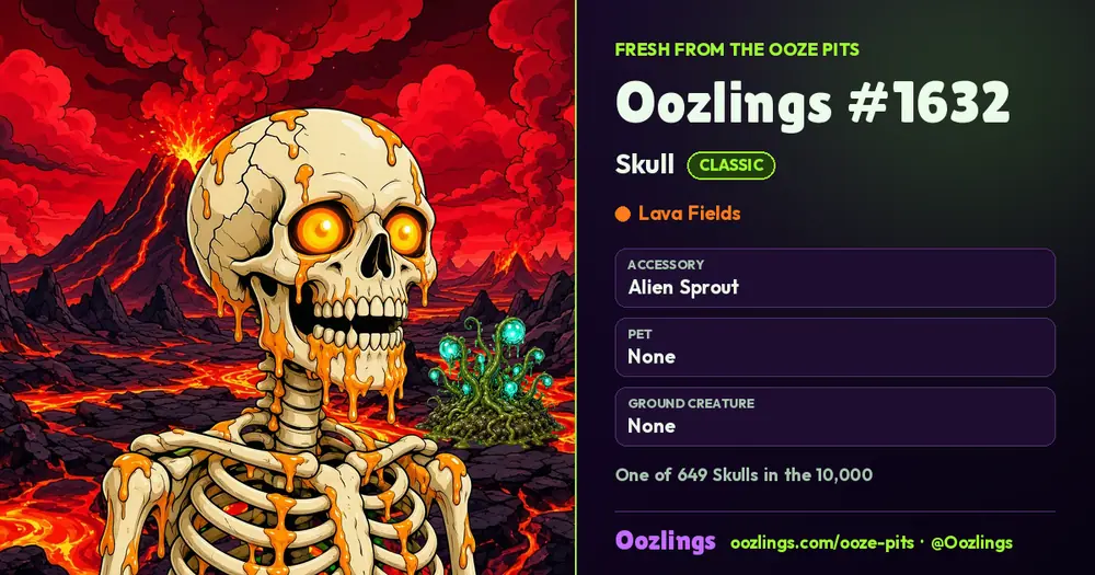 Oozlings #1632, a Classic Skull in Lava Fields