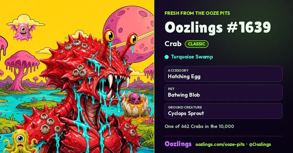Oozlings #1639, a Classic Crab in Turquoise Swamp