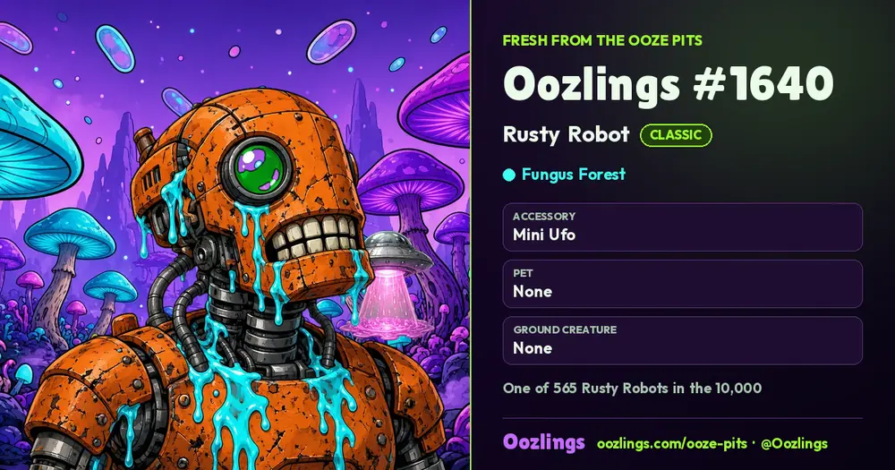 Oozlings #1640, a Classic Rusty Robot in Fungus Forest