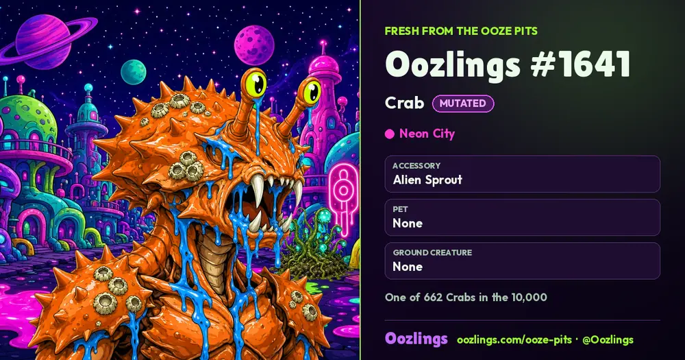 Oozlings #1641, a Mutated Crab in Neon City