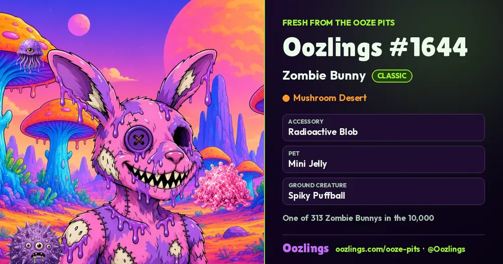 Oozlings #1644, a Classic Zombie Bunny in Mushroom Desert
