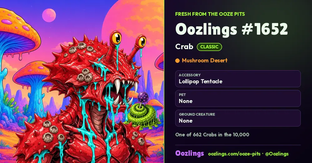 Oozlings #1652, a Classic Crab in Mushroom Desert