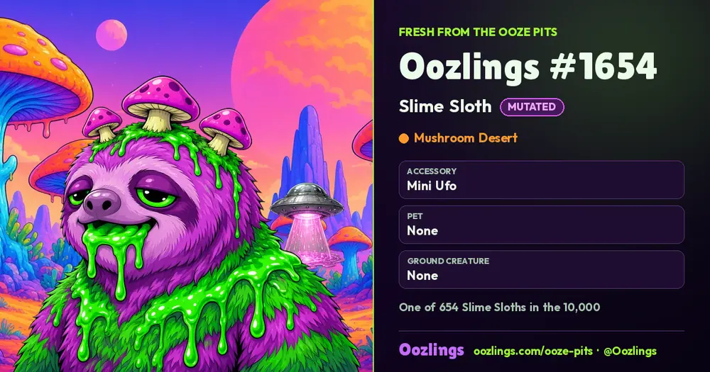 Oozlings #1654, a Mutated Slime Sloth in Mushroom Desert