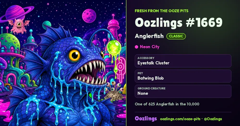 Oozlings #1669, a Classic Anglerfish in Neon City
