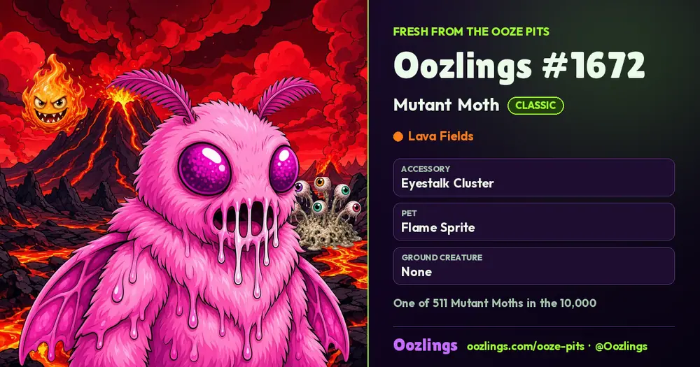 Oozlings #1672, a Classic Mutant Moth in Lava Fields