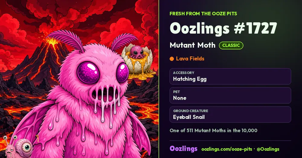 Oozlings #1727, a Classic Mutant Moth in Lava Fields