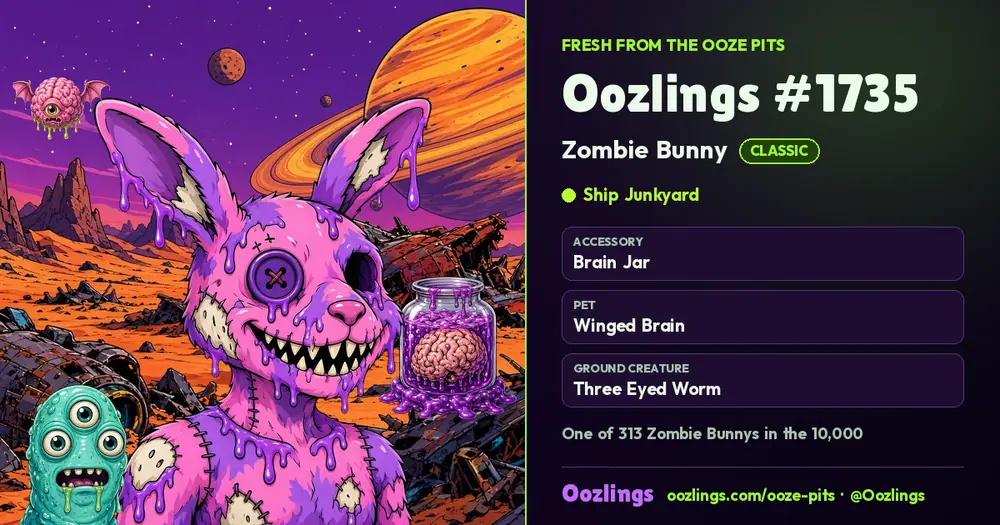 Oozlings #1735, a Classic Zombie Bunny in Ship Junkyard
