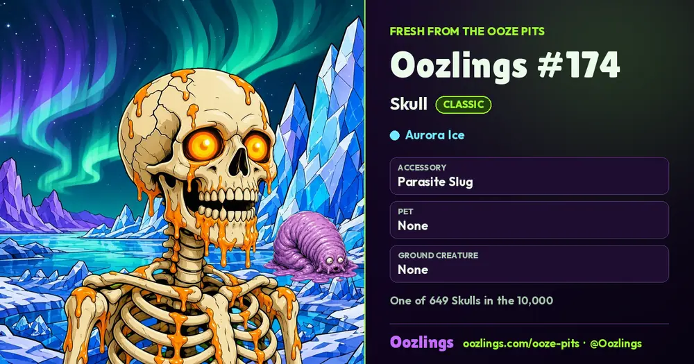 Oozlings #174, a Classic Skull in Aurora Ice