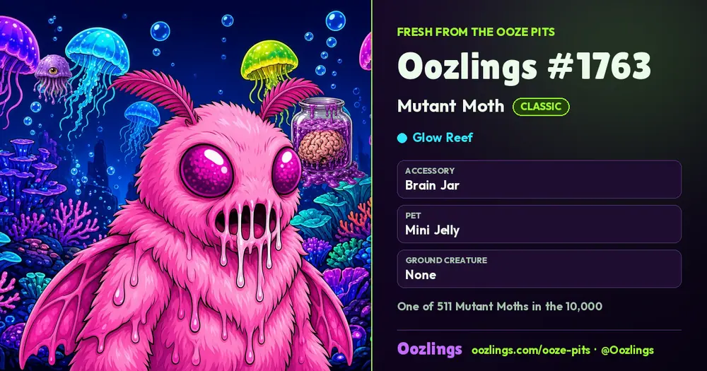 Oozlings #1763, a Classic Mutant Moth in Glow Reef
