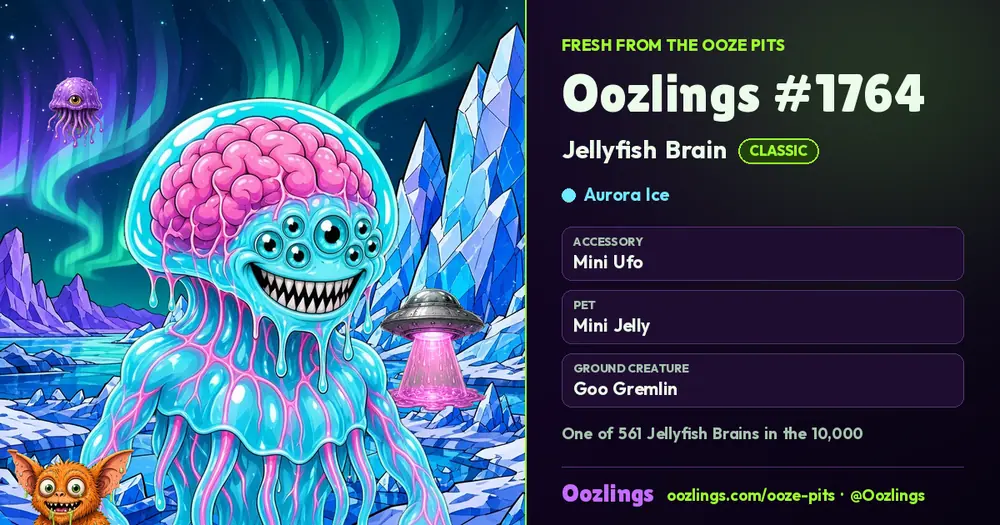 Oozlings #1764, a Classic Jellyfish Brain in Aurora Ice