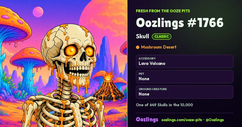 Oozlings #1766, a Classic Skull in Mushroom Desert
