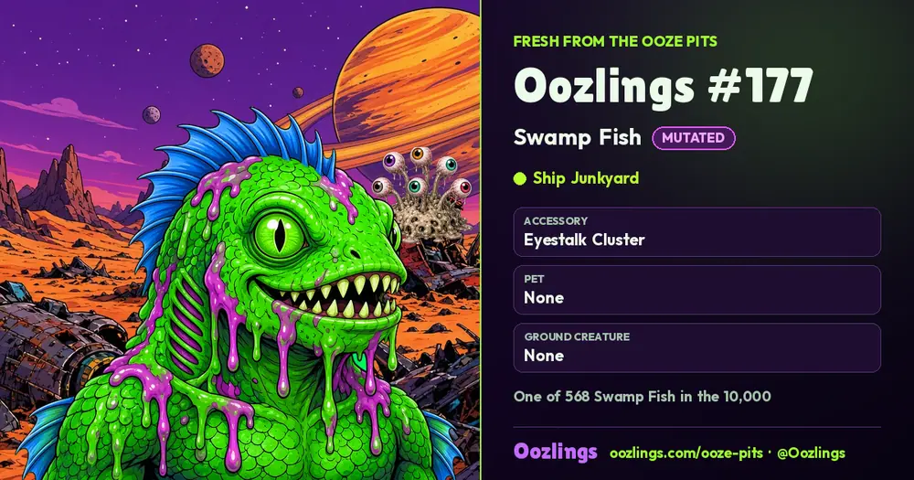 Oozlings #177, a Mutated Swamp Fish in Ship Junkyard