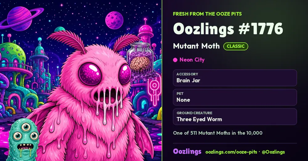 Oozlings #1776, a Classic Mutant Moth in Neon City