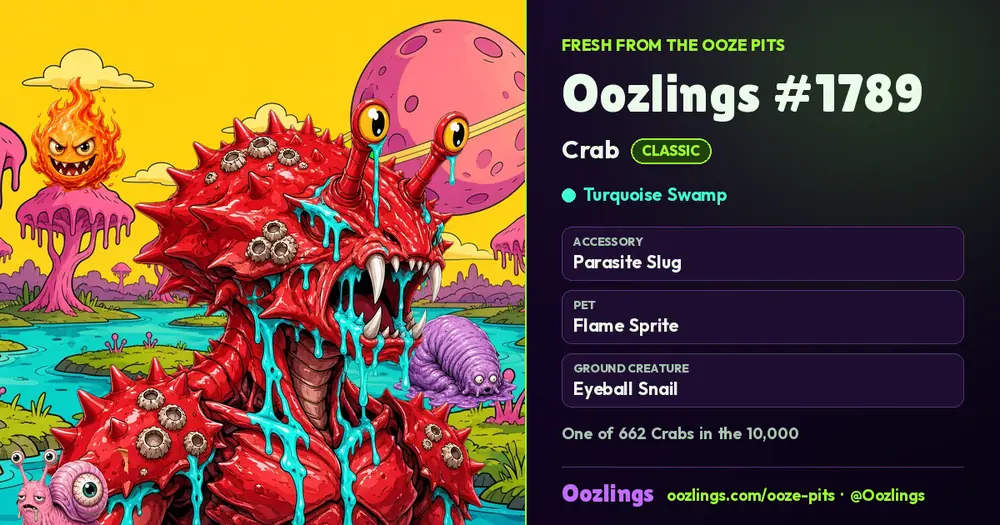 Oozlings #1789, a Classic Crab in Turquoise Swamp