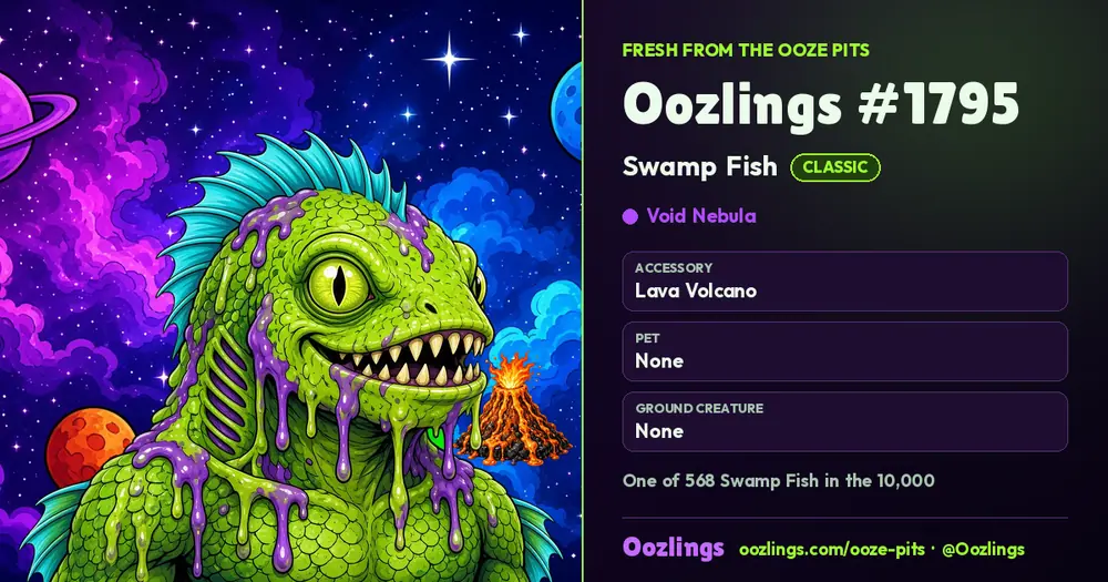 Oozlings #1795, a Classic Swamp Fish in Void Nebula