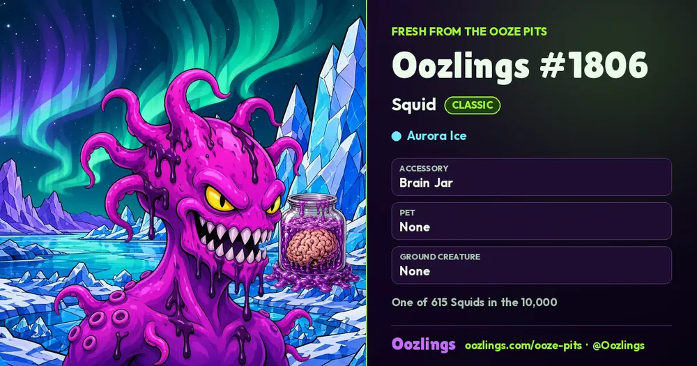 Oozlings #1806, a Classic Squid in Aurora Ice
