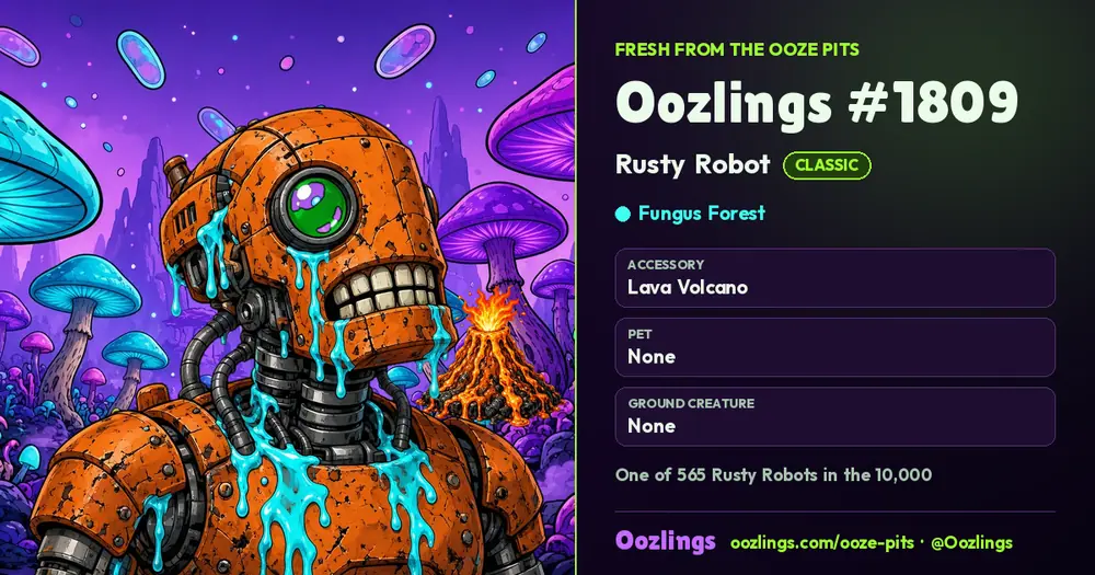 Oozlings #1809, a Classic Rusty Robot in Fungus Forest