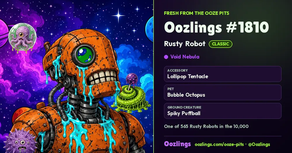 Oozlings #1810, a Classic Rusty Robot in Void Nebula