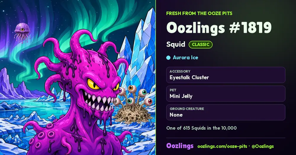 Oozlings #1819, a Classic Squid in Aurora Ice