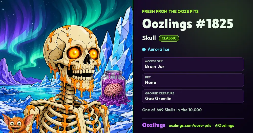 Oozlings #1825, a Classic Skull in Aurora Ice