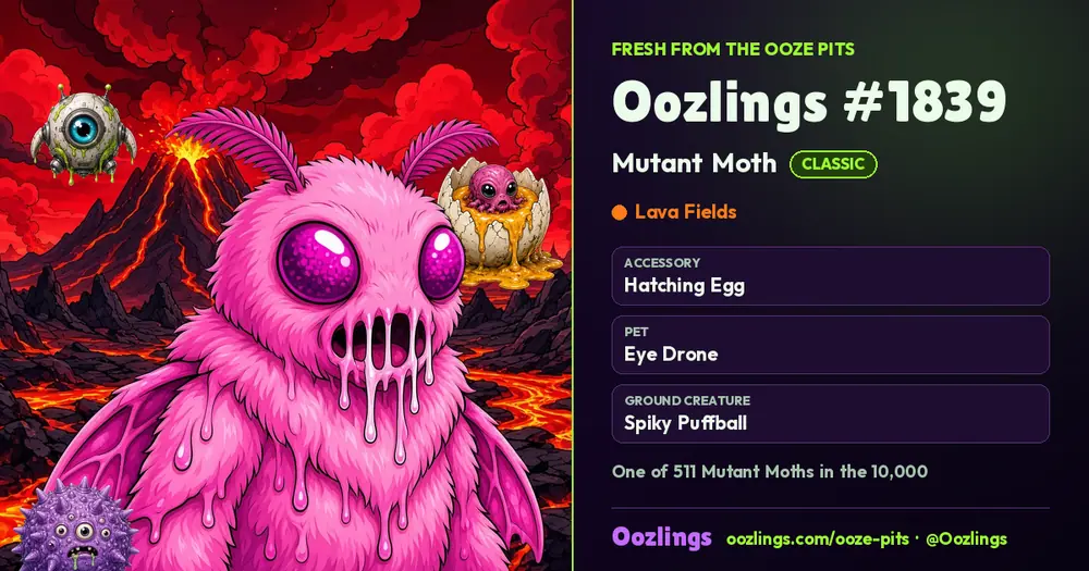 Oozlings #1839, a Classic Mutant Moth in Lava Fields