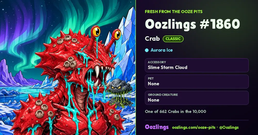 Oozlings #1860, a Classic Crab in Aurora Ice