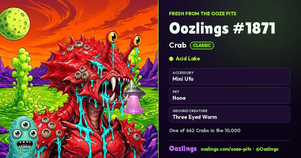 Oozlings #1871, a Classic Crab in Acid Lake
