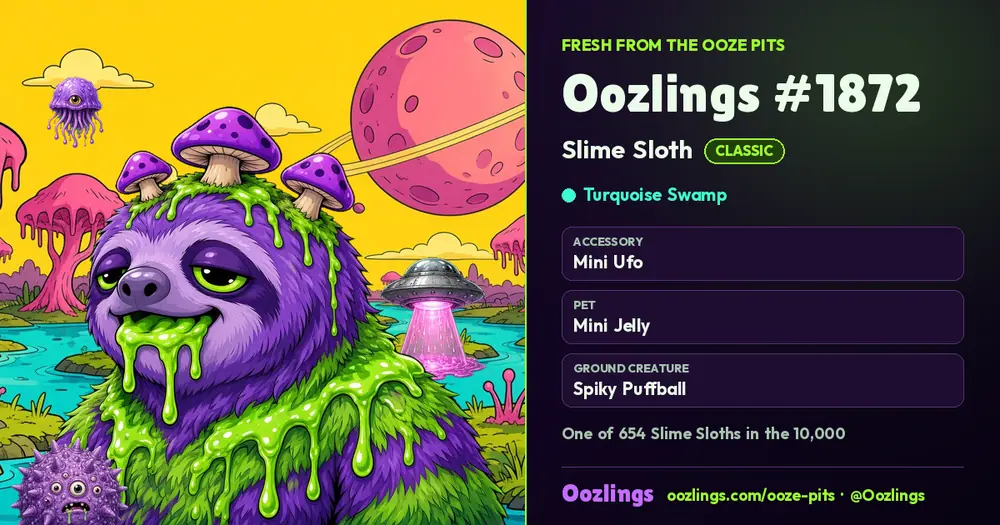 Oozlings #1872, a Classic Slime Sloth in Turquoise Swamp