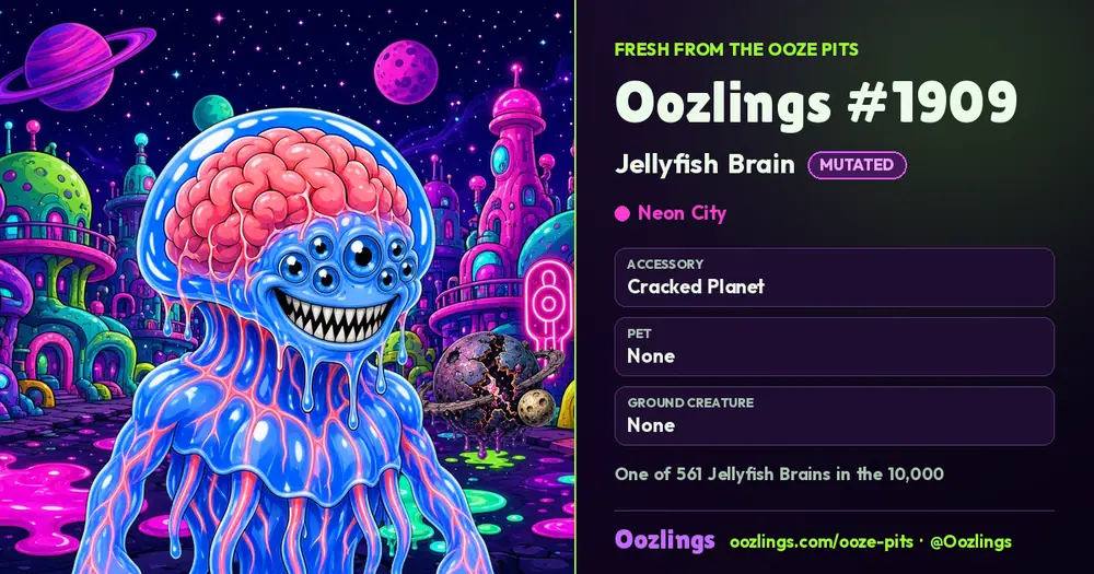 Oozlings #1909, a Mutated Jellyfish Brain in Neon City