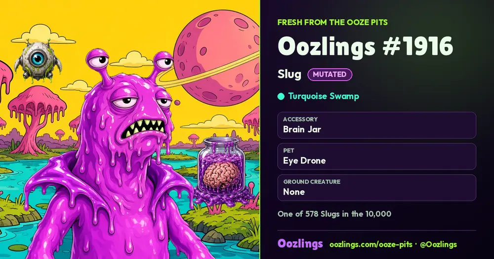 Oozlings #1916, a Mutated Slug in Turquoise Swamp