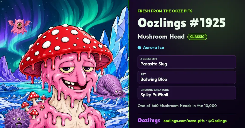 Oozlings #1925, a Classic Mushroom Head in Aurora Ice