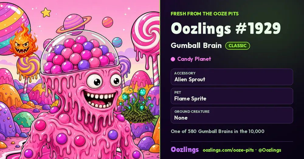 Oozlings #1929, a Classic Gumball Brain in Candy Planet